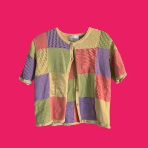 Christopher & Banks pastel mixed stitch knit patchwork colorblock short sleeve